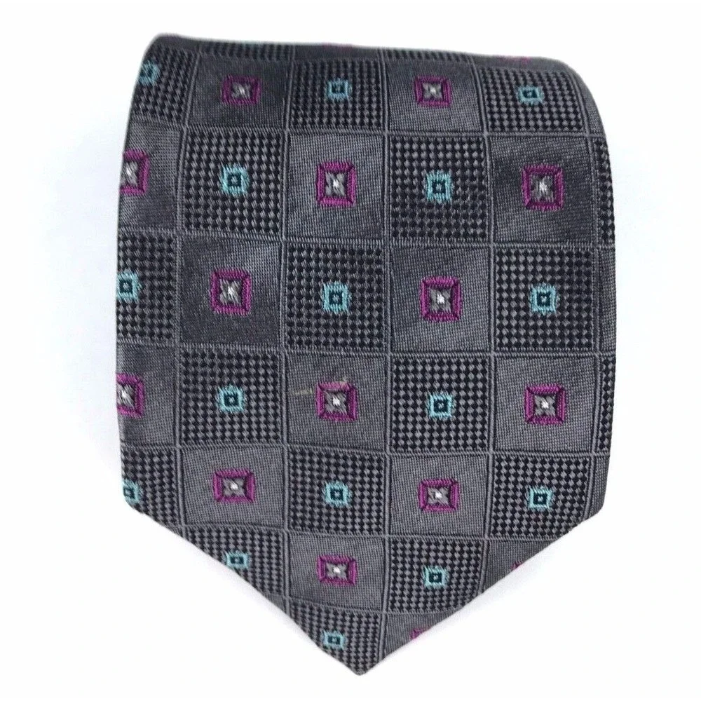 Robert Talbott Men's Tie 100% Silk Gray Blue Purple Foulard Elegant Necktie 60